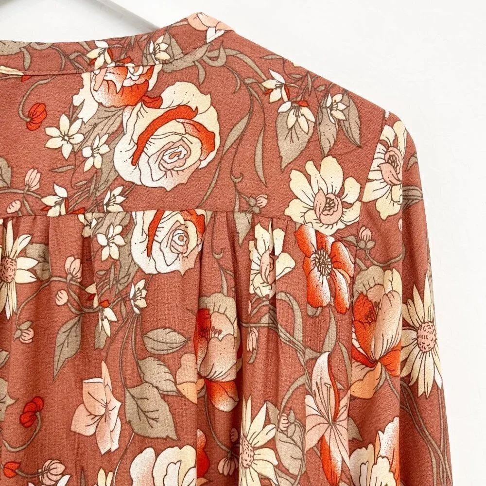 City Chic Top Size 12 Desert Sand Floral Oversized Tunic Blouse Shirt Loose Boho